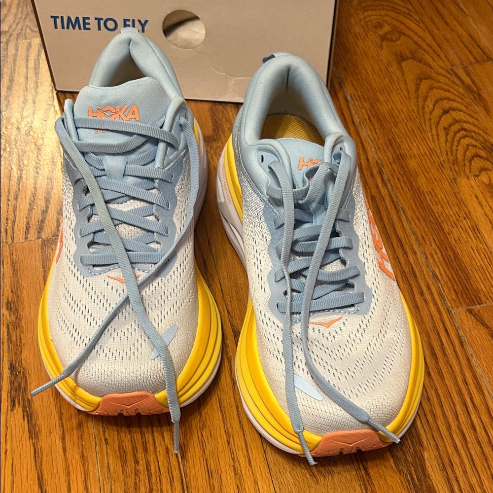 Hoka Lightweight Running Shoes in Light Blue, Yellow & Peach brand new
